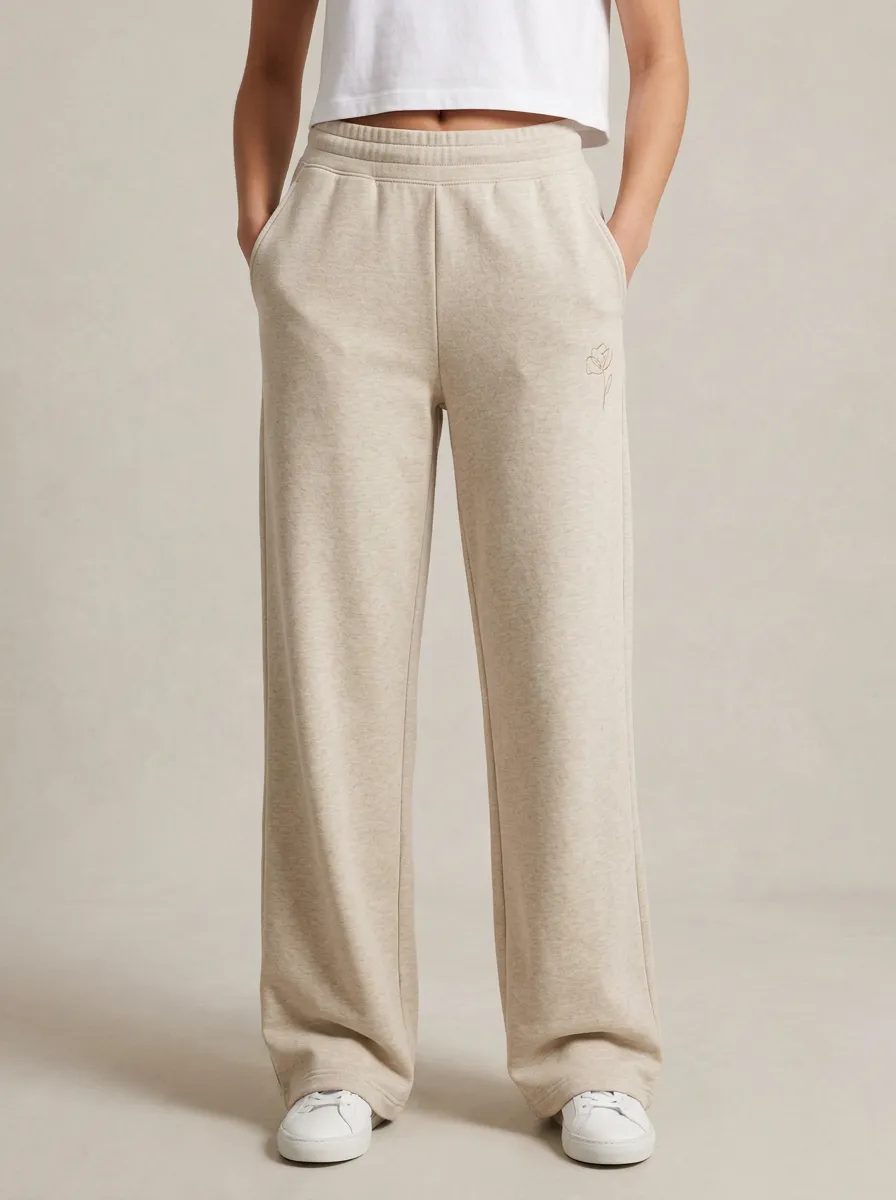 Women's Relaxed Minimalist Floral Line Art Printed Sweatpants
