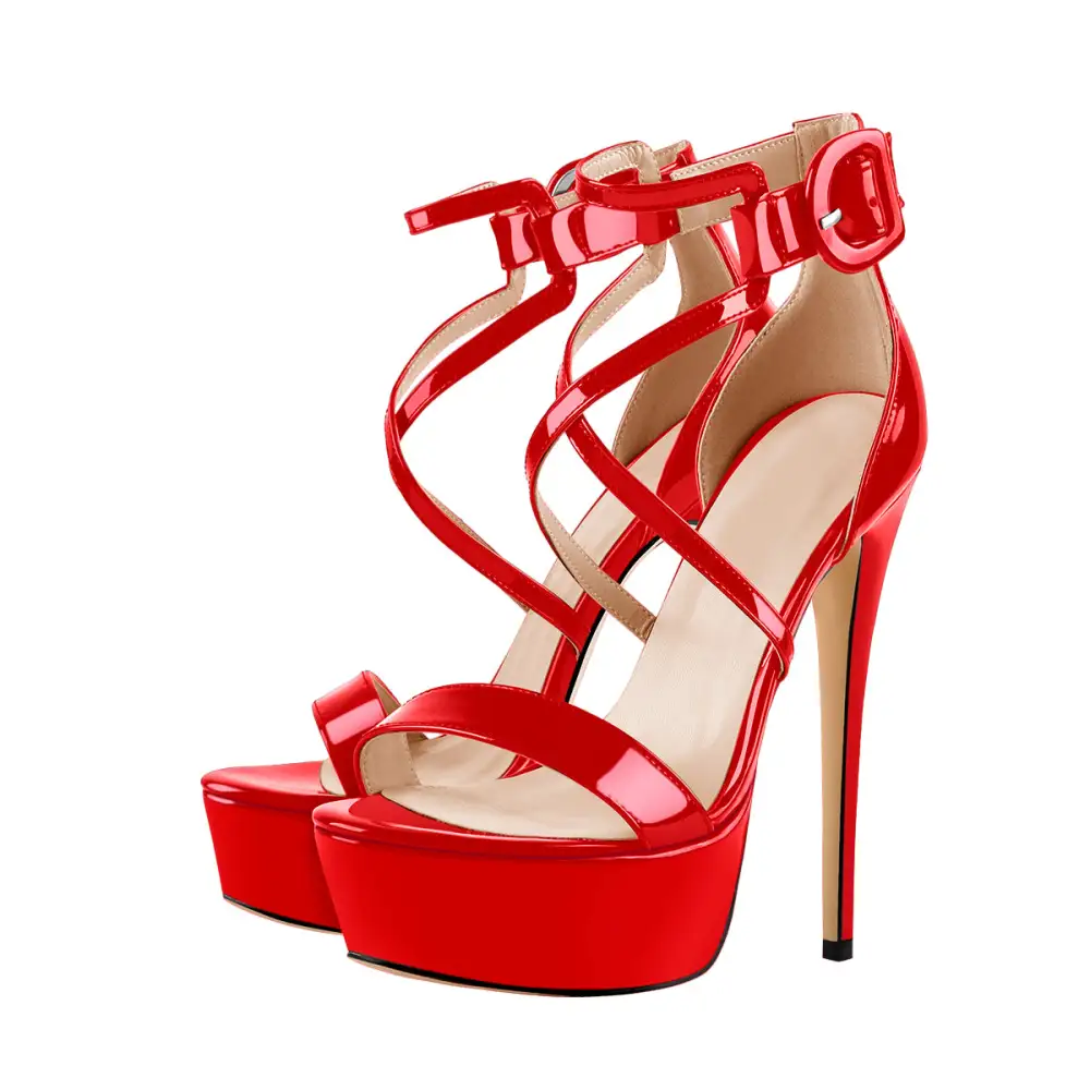 Patent Leather Platform Cross Tie Stiletto Sandals