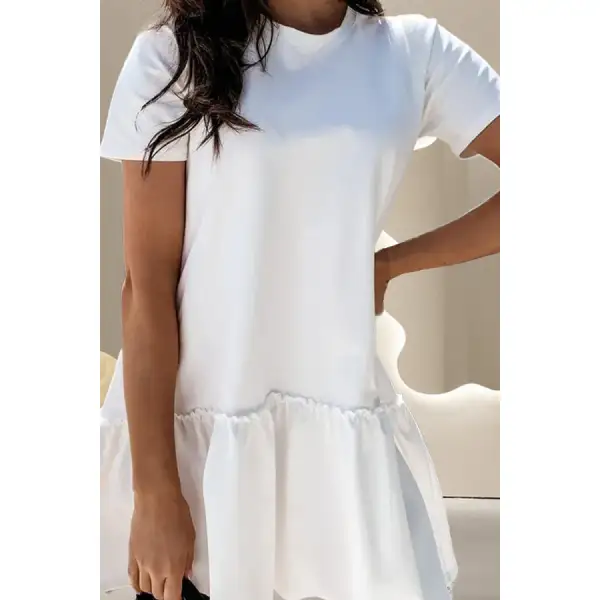 Ruffle Hem Round Neck Short Sleeve Mini Dress