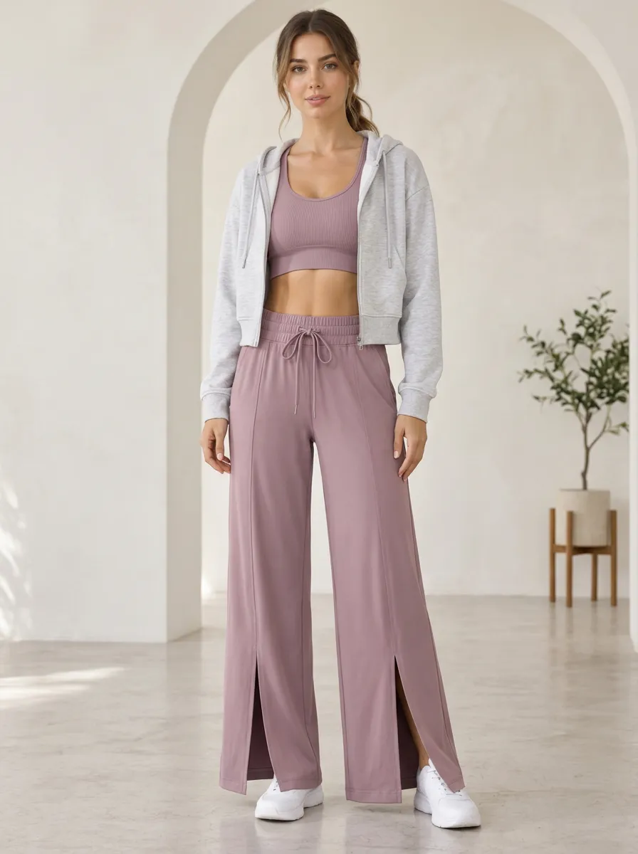 Women's High Waist Flowing Motion Wide Leg Slit Training Pants