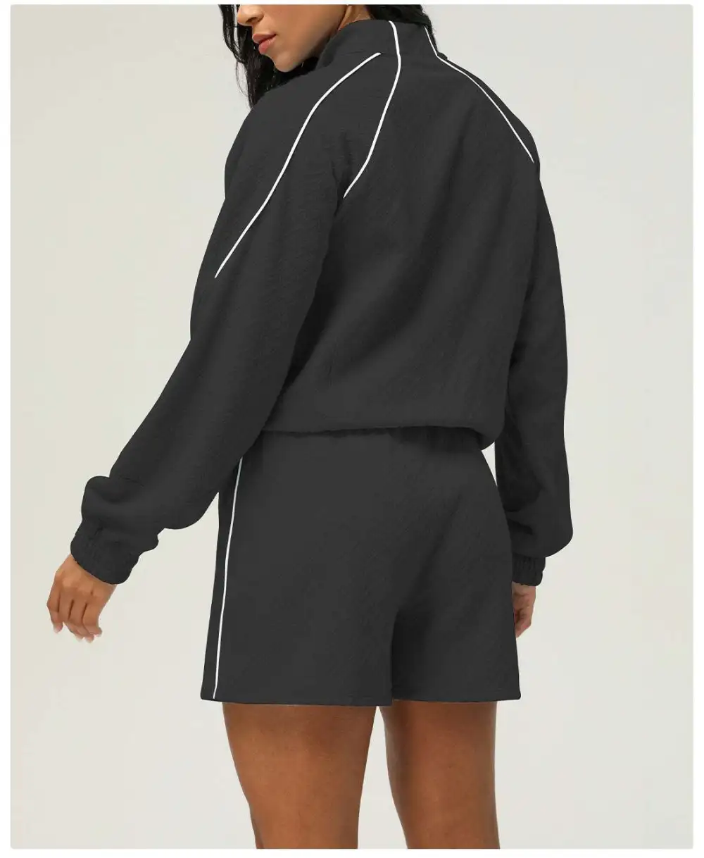 Long-Sleeve High-Waist Jacket and Shorts Active Set