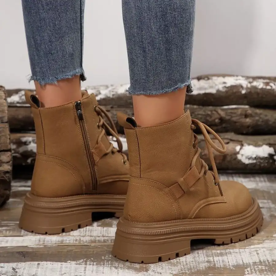 Round Toe Lace-Up Platform Boots
