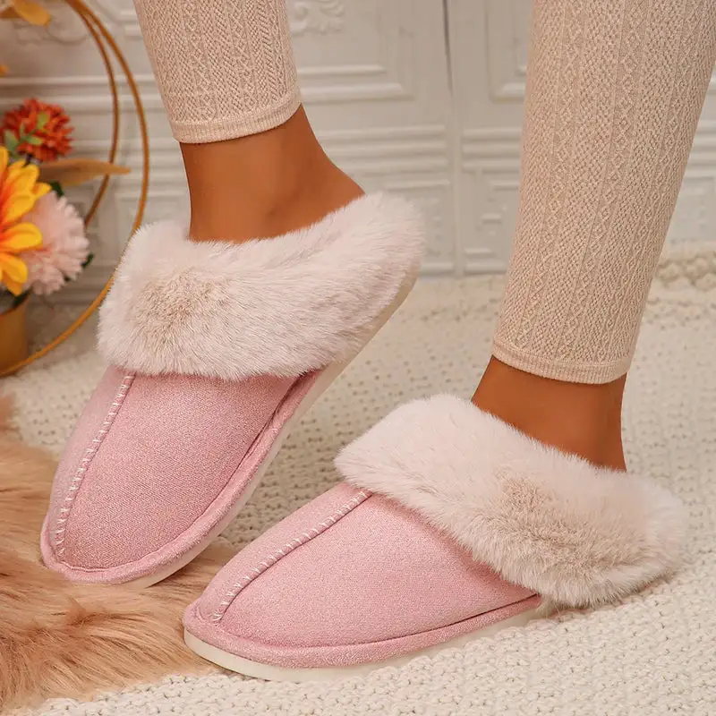 Faux-Suede Suede Plush-Lined Indoor Slippers