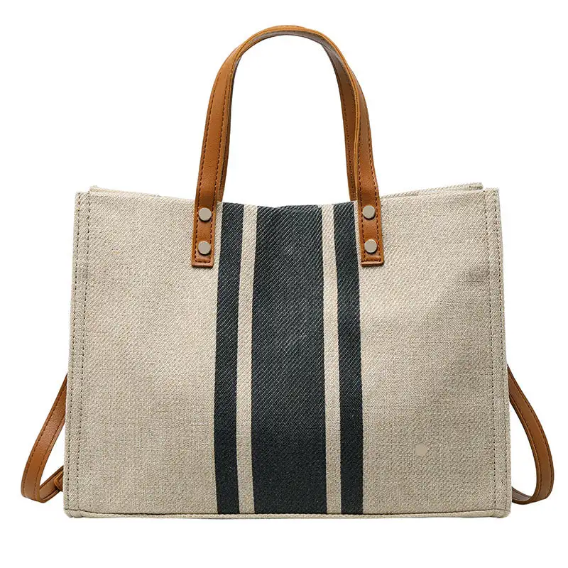 Commuter Roomy Canvas Striped Tote Bag