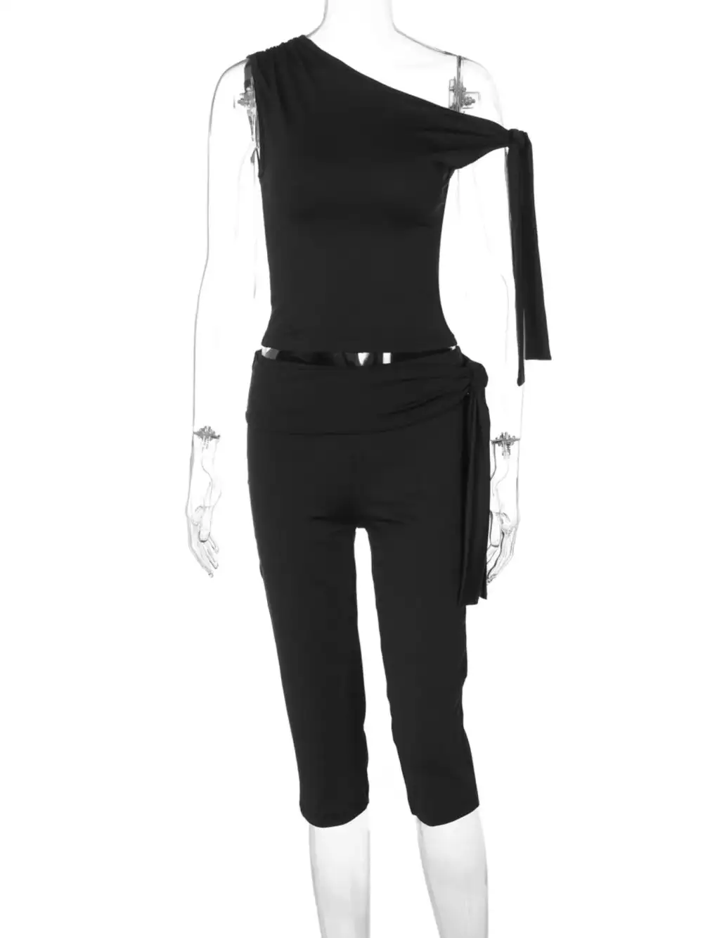 Asymmetrical One-shoulder Top and Capris Set