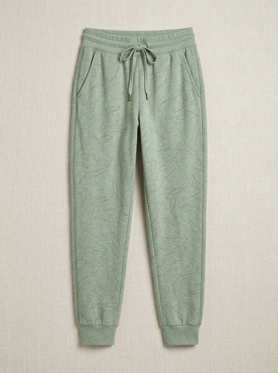 Women's Sage Green Leaf Pattern Printed Joggers