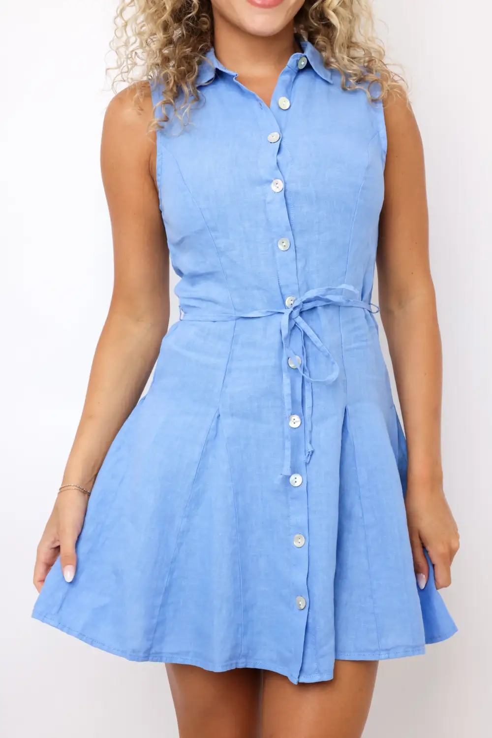 Sleeveless Seamed Shirt Mini Dress