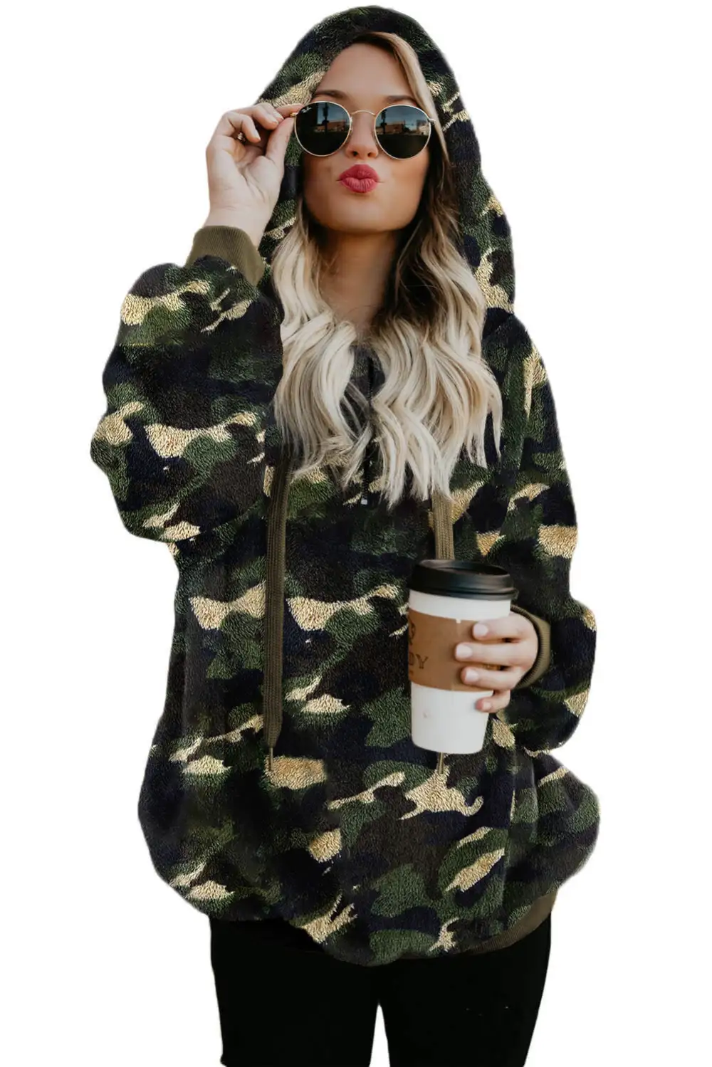 Camo Print Warm Furry Hoodie