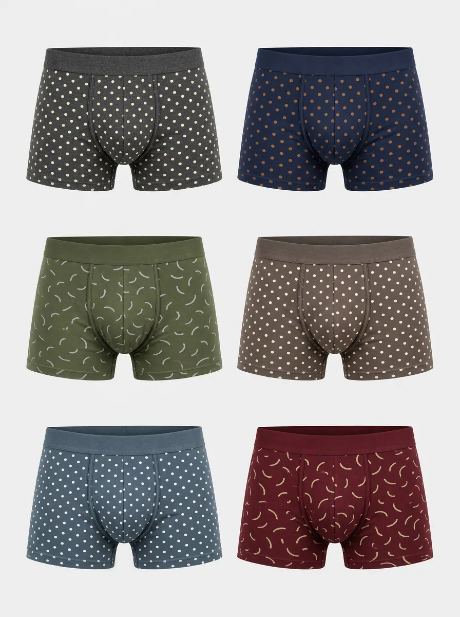 Men's Heritage Polka Dot and Crescent Pattern Printed Boxer Briefs 6-Pack
