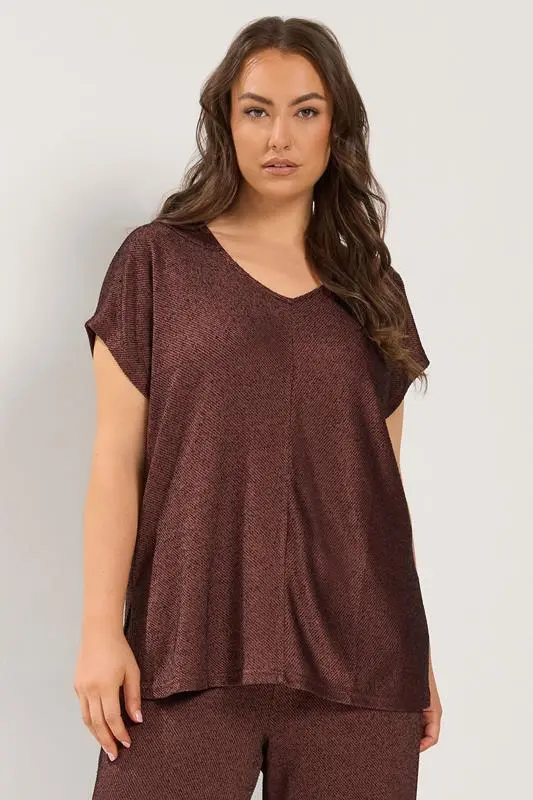 Chocolate Brown Textured Knit V-Neck Top