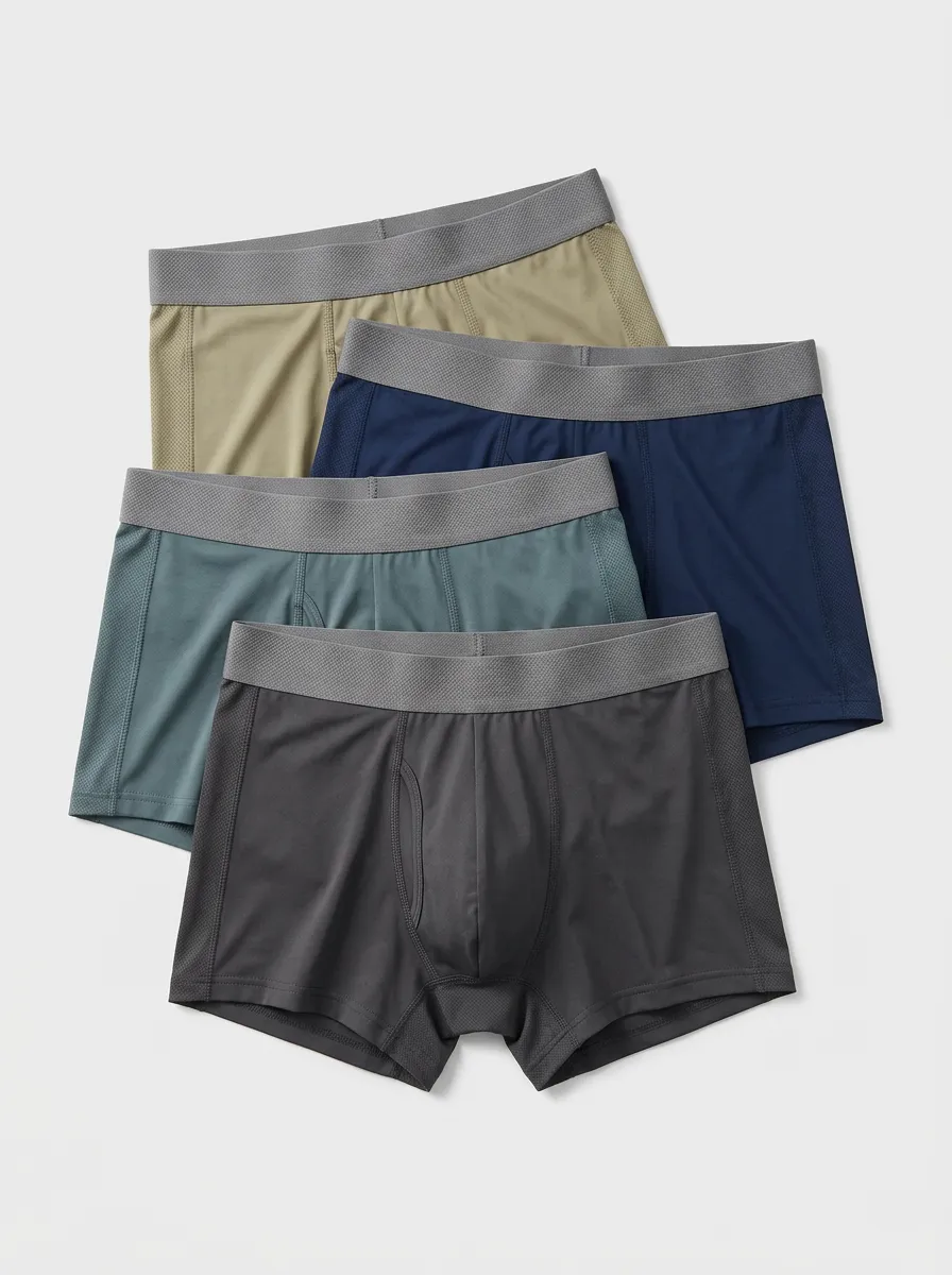 Mesh Cotton Breathable-Look Textured Men's Boxer Briefs Four-Pack