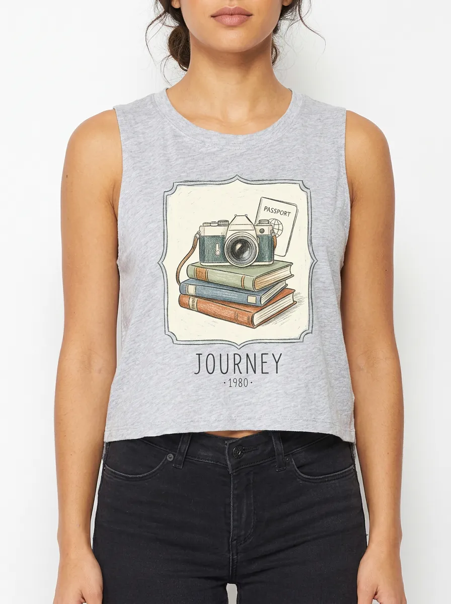 Women's Travel-Inspired Journey Camera Passport Books Printed Tank Top