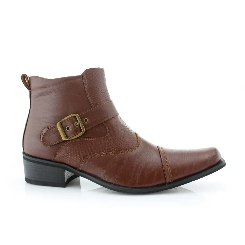 Faux-Leather Embossed Pointed-Toe Chelsea Boots