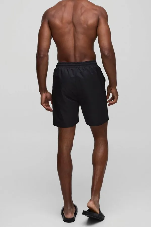 Daily Mid Length Swim Trunks In Black Casual Style