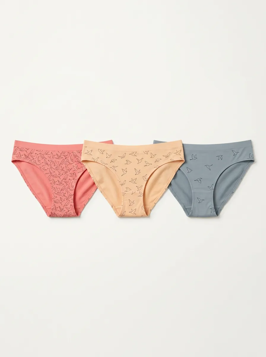 Women's 3-Pack Bird-Print Bonded-Edge Bikini Briefs