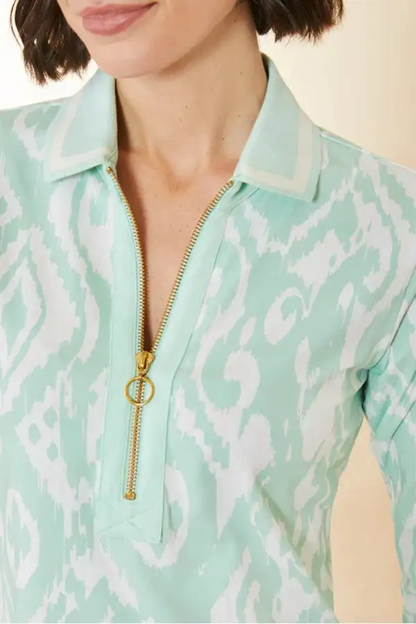 Mint Green Ikat Print Zip Front Dress