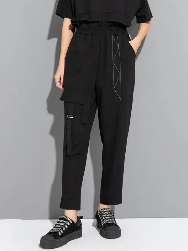 Women's Cropped Pocket Patchwork Harem Pants