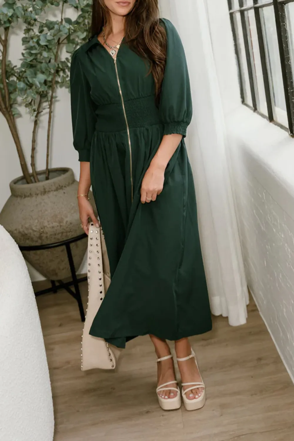 Smocked Waist Midi Dress