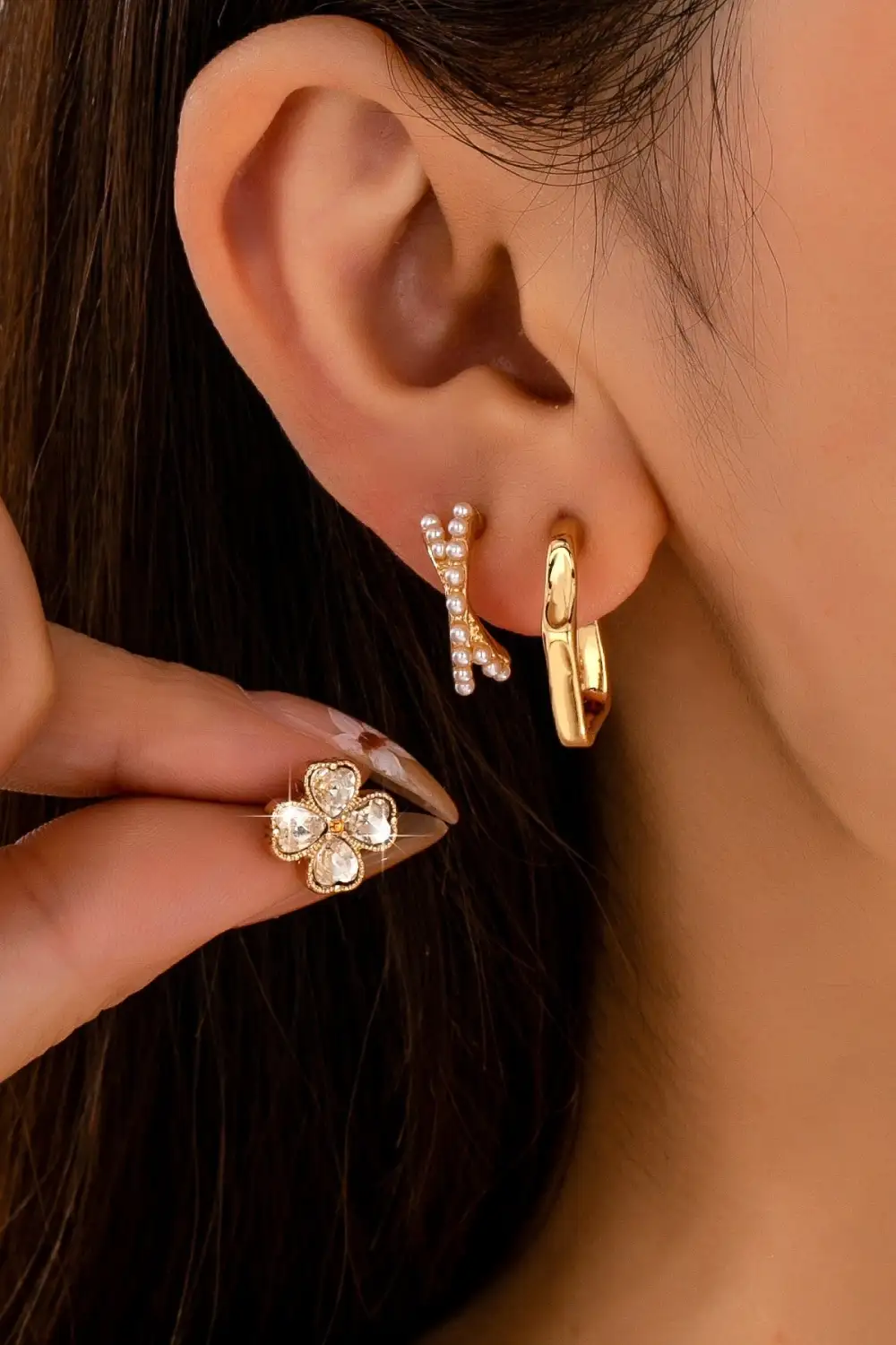 Floral Gem Pearl Hoop Trio