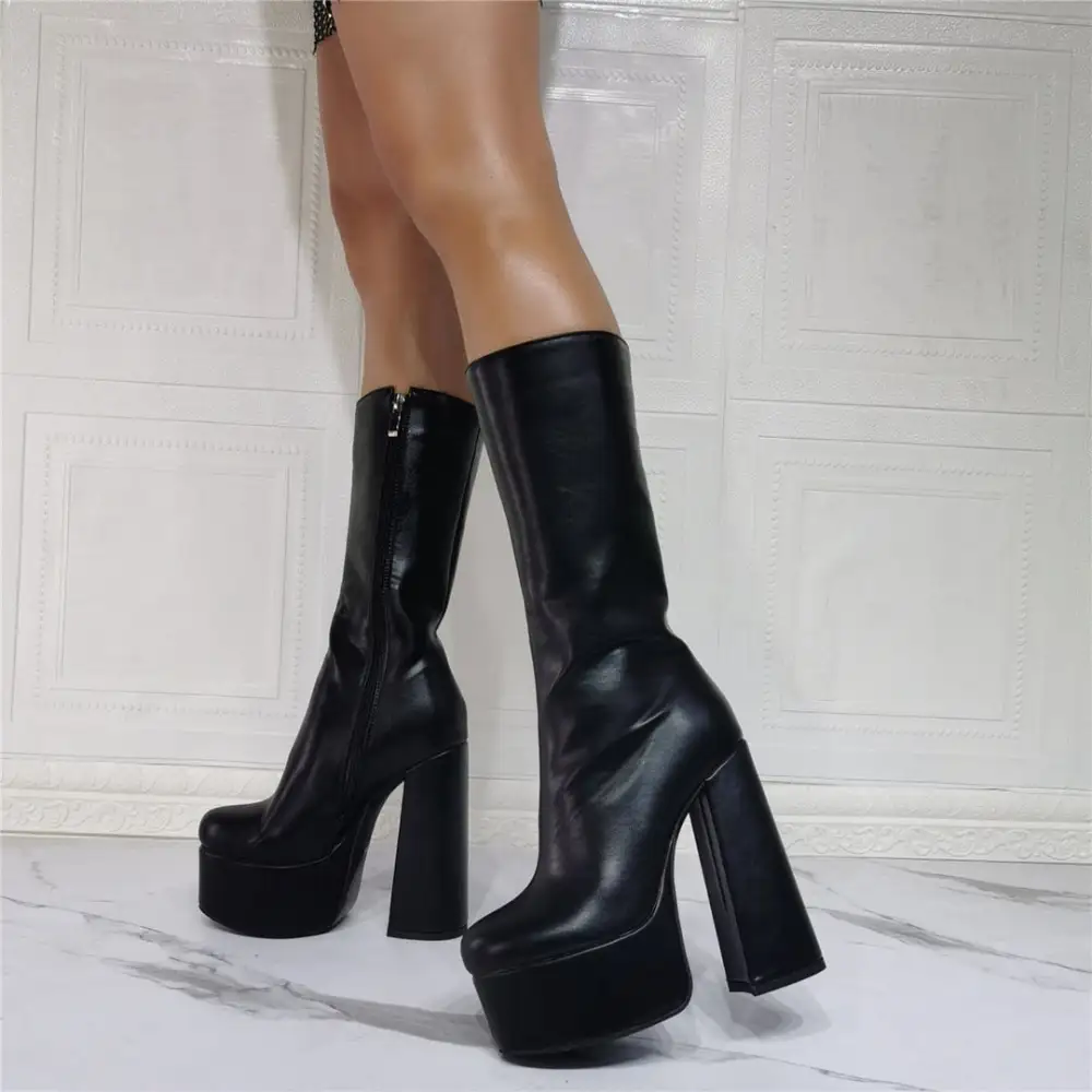 Gothic Mid-Calf Chunky High-Heel Platform Boots