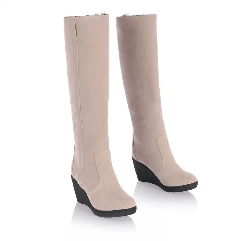 Wedge Knee-High Snow Boots Faux Fur Lining Long Snow Boots