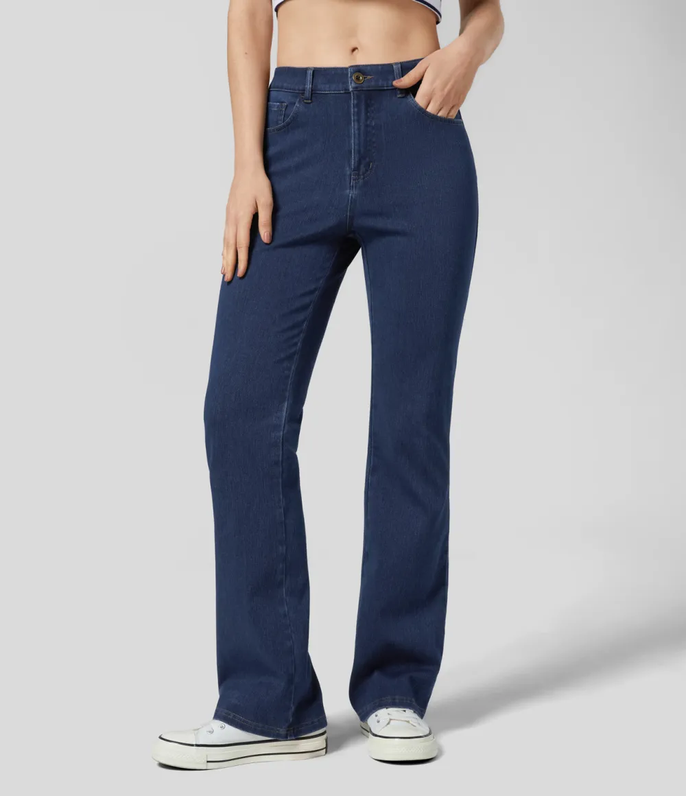Magic Mid Rise Button Pockets Stretchy Knit Casual Bootcut Jeans