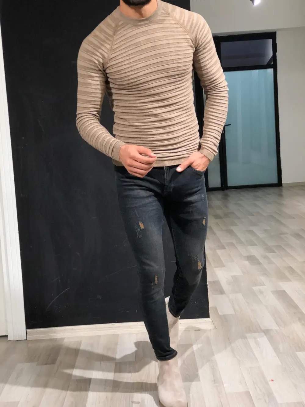 Classic Patterned Slim Fit Cotton Knit Sweater