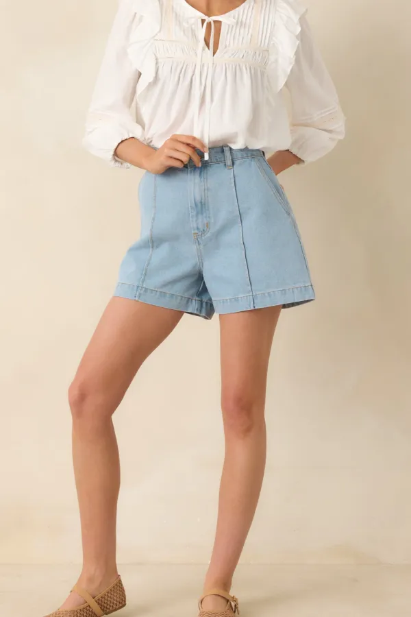 Light Wash High Waist Denim Shorts