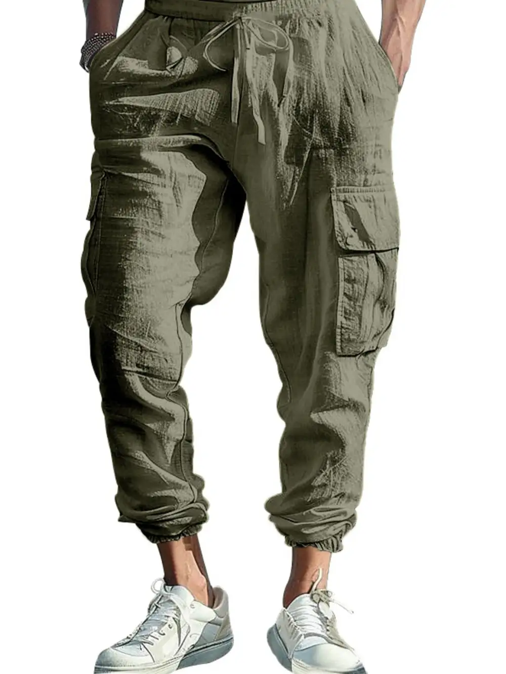 Refined Men's Full Size Casual Cargo Pants with Drawstring