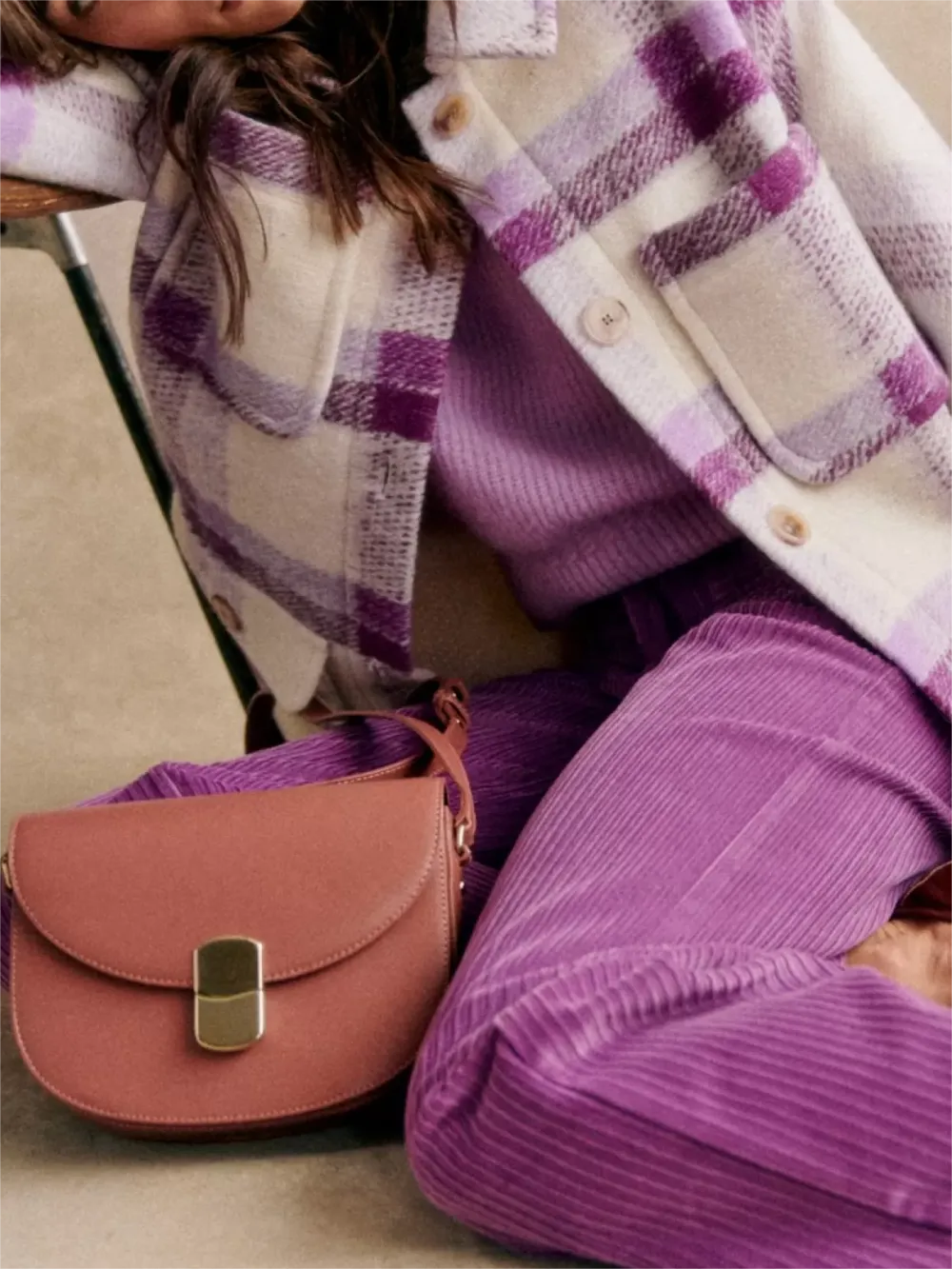 Plaid Patterned Purple Oversized Jacket