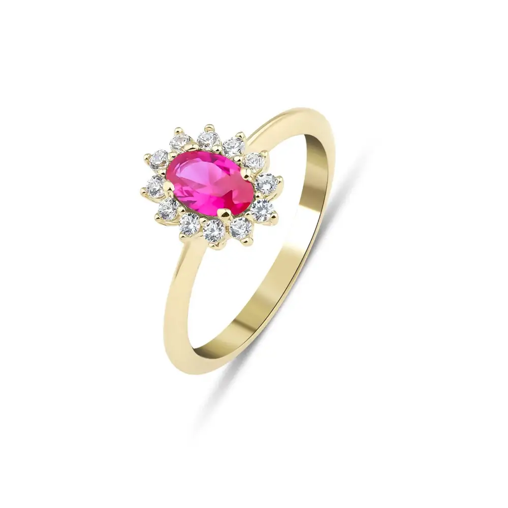 Solid Gold Oval Ruby Ring With Cubic Zirconia