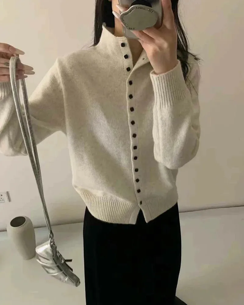 Polyester-Blend Button-Front Cardigan