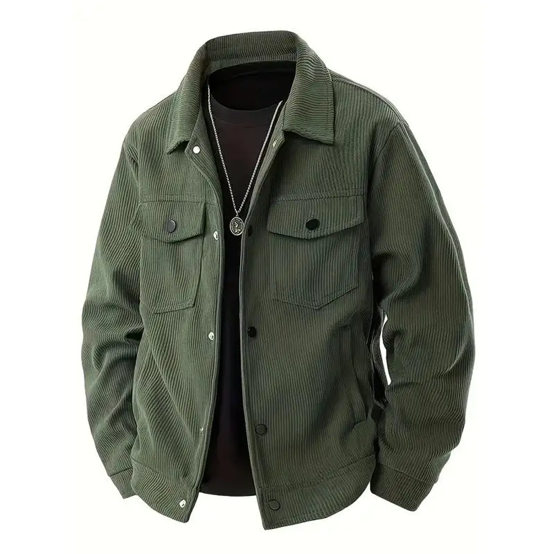 Lapel Corduroy Relaxed Outerwear Coat