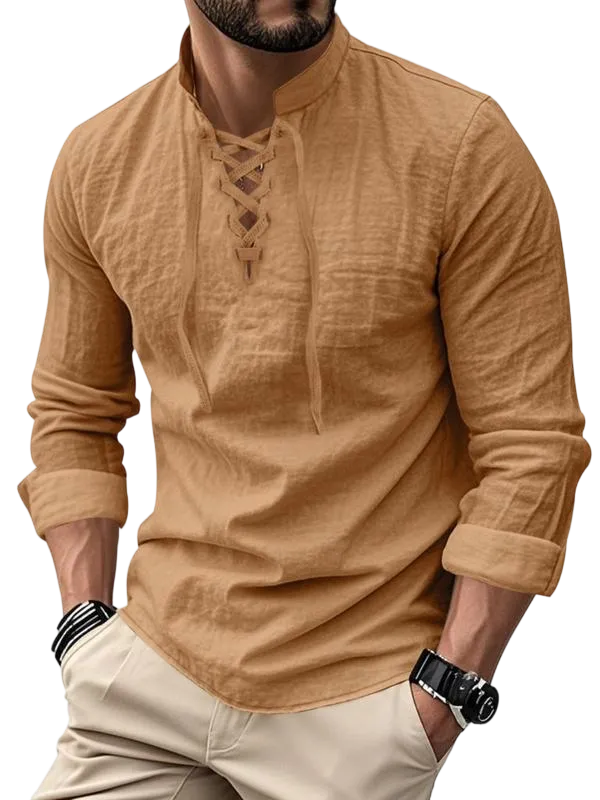 Men's Linen Casual Long Sleeve Polo Shirt, Stylish New Design