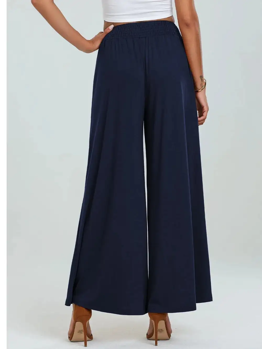 Wide Leg Elastic Waist Pocketed Pants