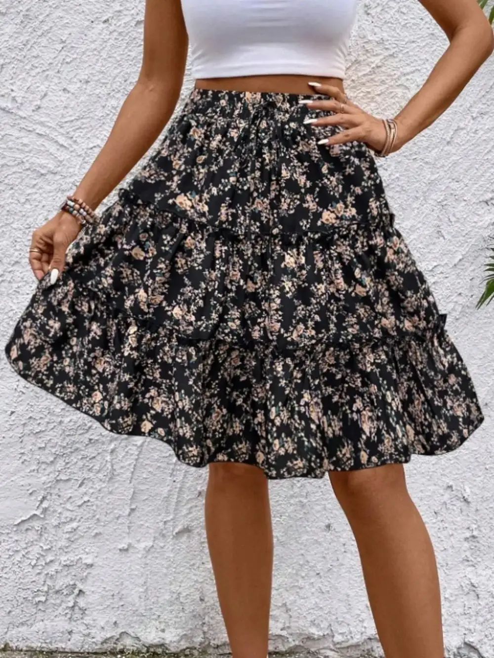 Everyday Floral Print Midi Skirt