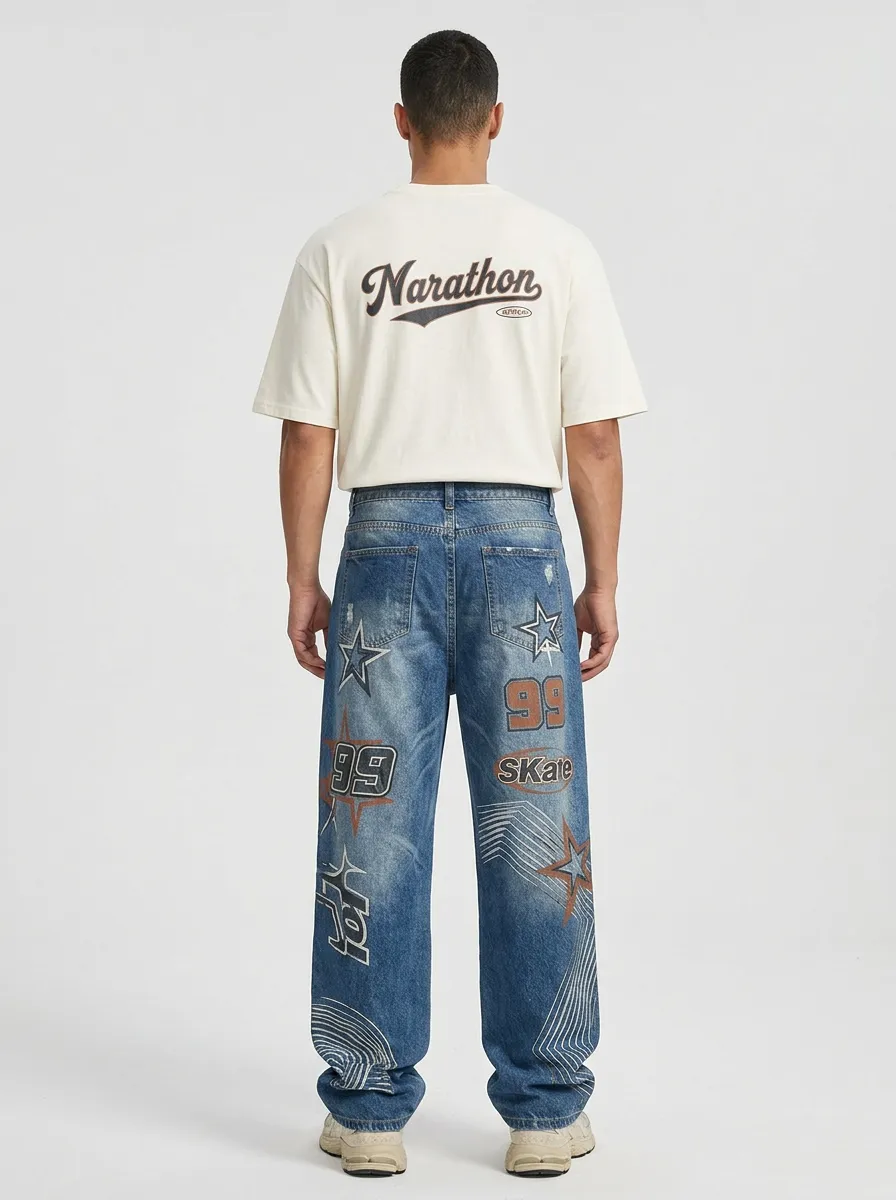 Unisex Streetwear Star Jeans