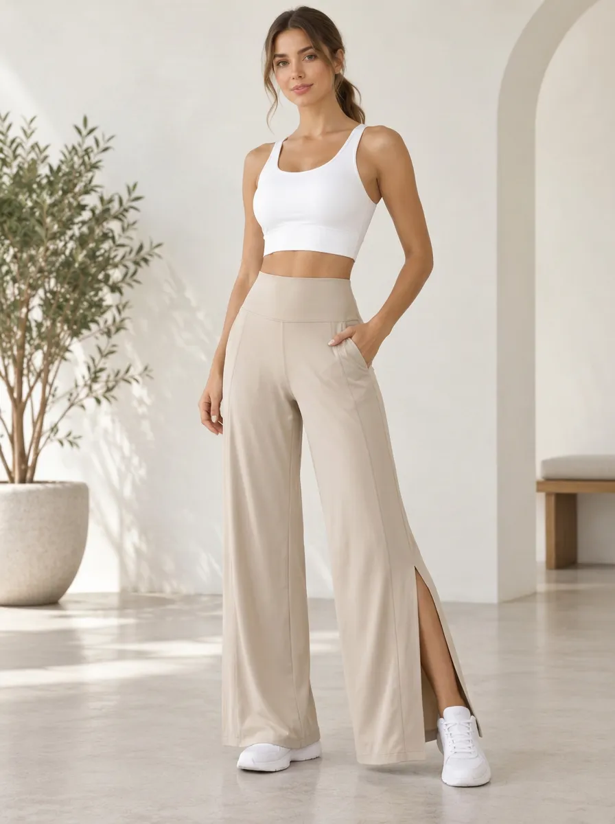 Women's Light Motion Wide Leg Side Slit Active Pants