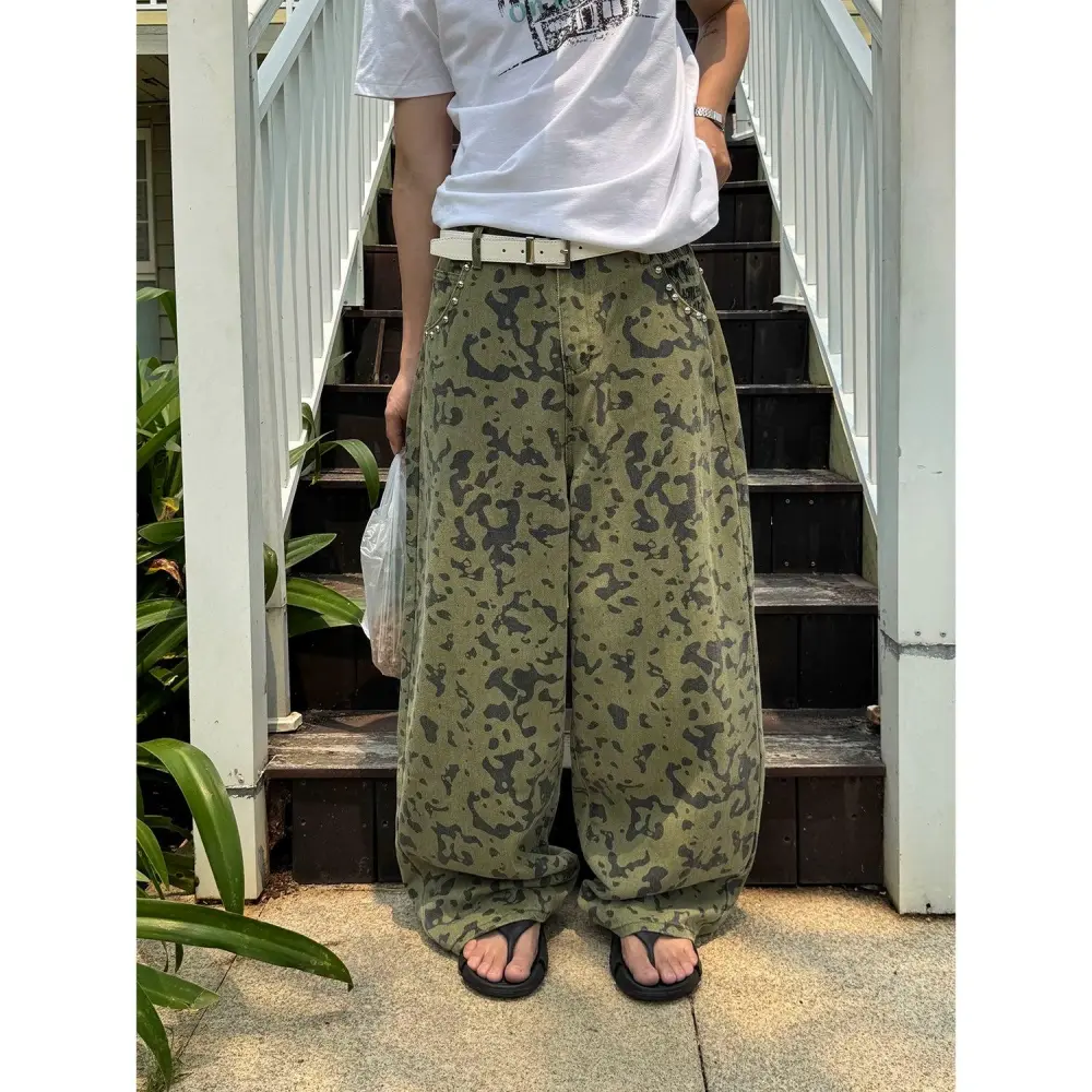 Distressed Camo Loose Fit Jeans
