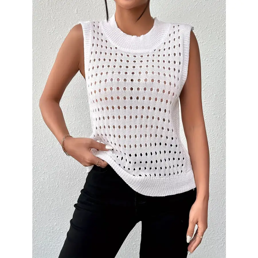 Hollow Out Round Neck Knit Tank
