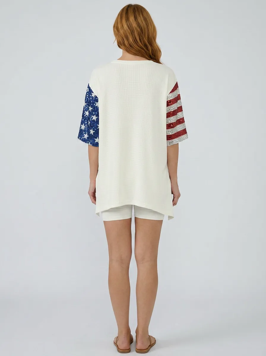 Women's USA 250th Anniversary Eagle Flag Sequin Printed Set