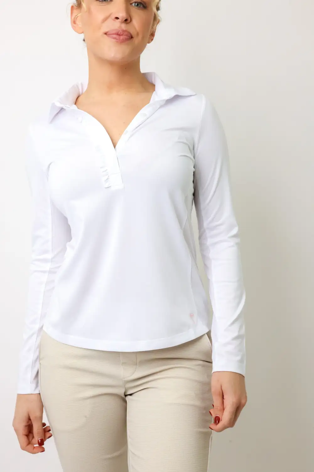 Button Ruffle Long Sleeve Shirt
