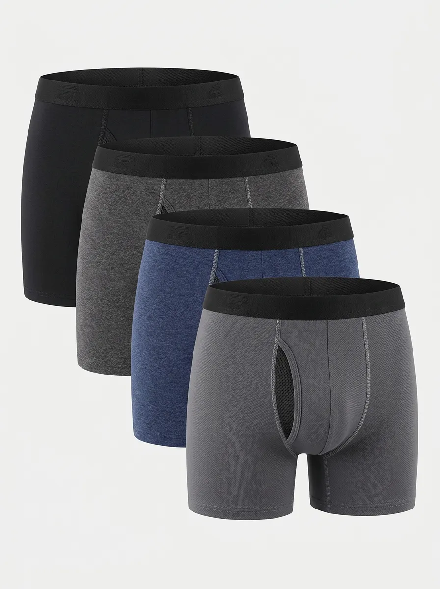 Functional Solid Outdoor Look Men's Four Pack Boxer Briefs