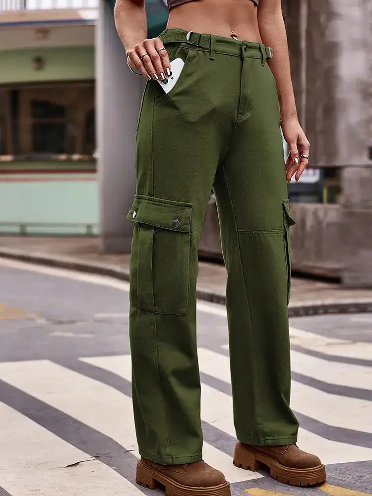 Adjustable Waist Denim Pants