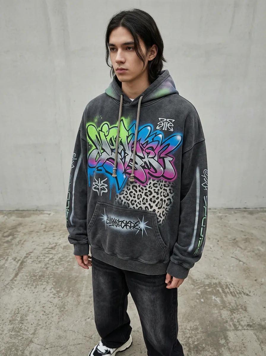 Unisex Streetwear Graffiti Leopard Print Graphic Graphic Hoodie