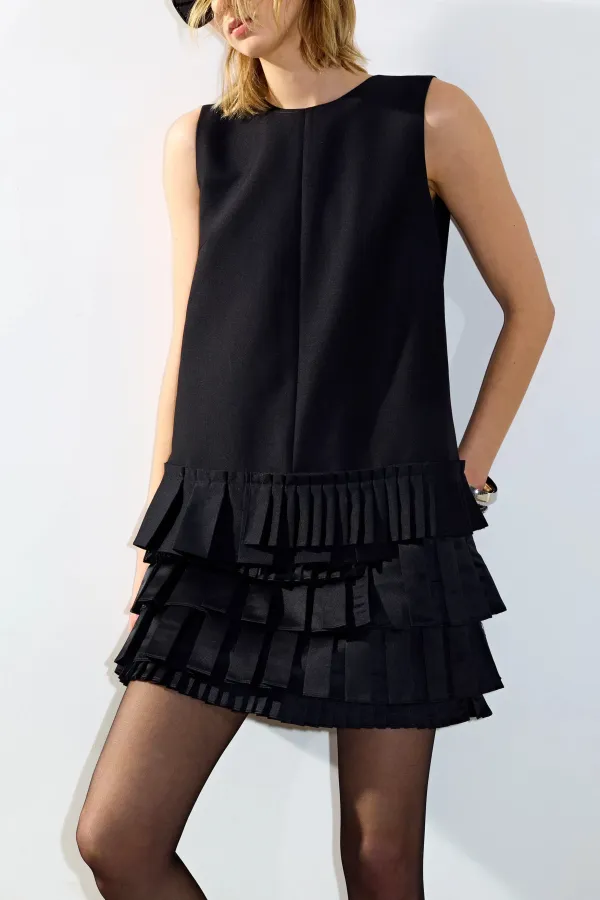 Sleeveless Asymmetric Pleated Mini Dress