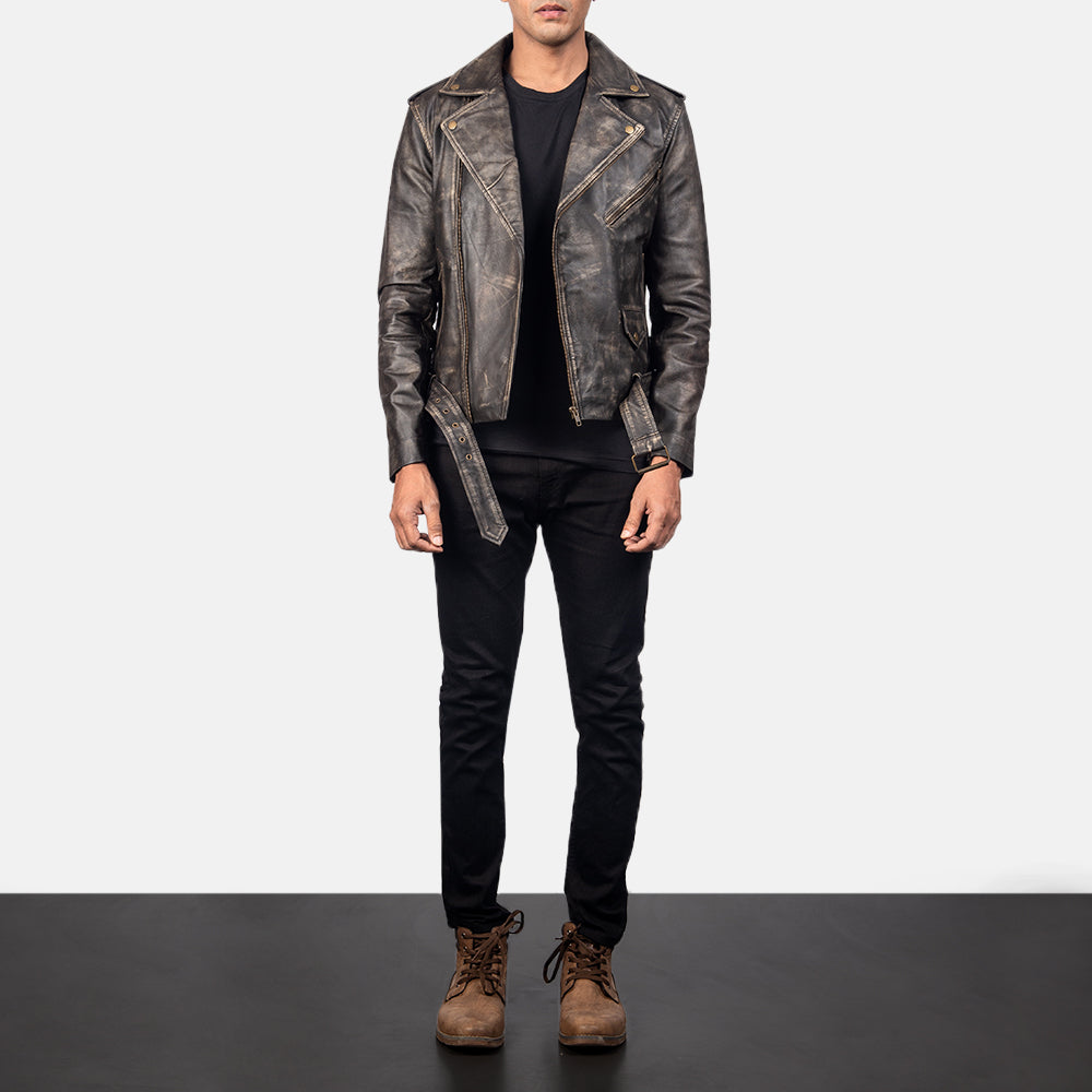 Men's Classic Biker Leather Distressed Jacket