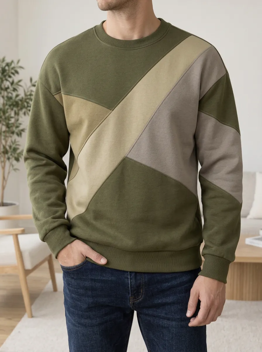 Men's Multi-Tone Colorblock Crewneck Sweatshirt Hiking Geometric