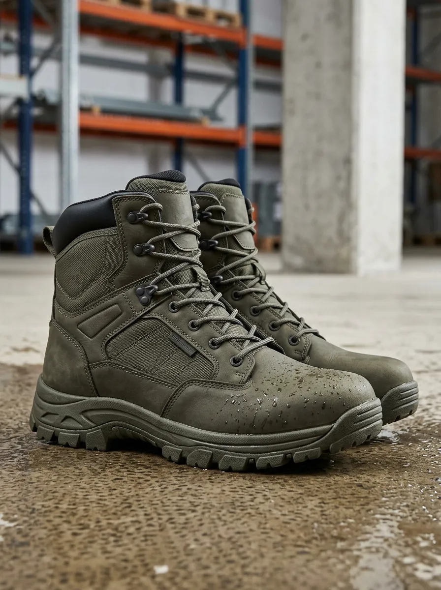 Unisex Olive Green Waterproof Tactical Printed Work Boots