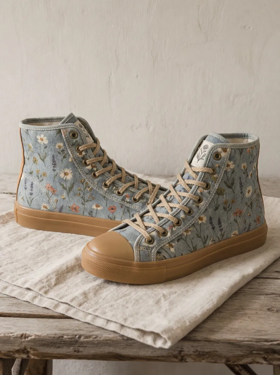 Women's Botanical Floral Wildflower Printed Canvas High Top Shoes